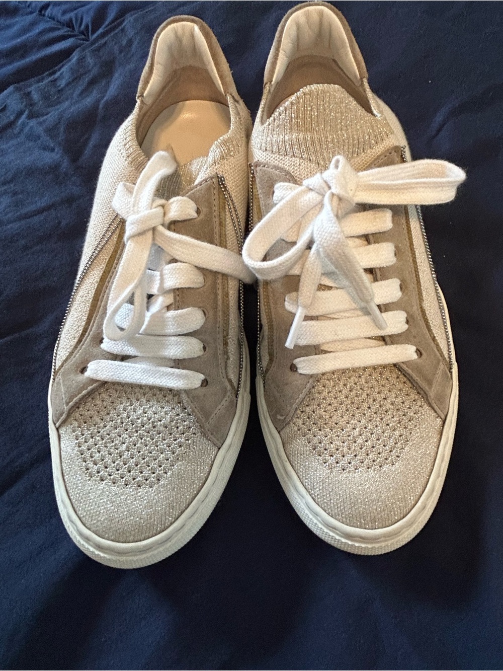 Brunello Cucinelli Knit & Suede Lace-Up Sneakers in Beige